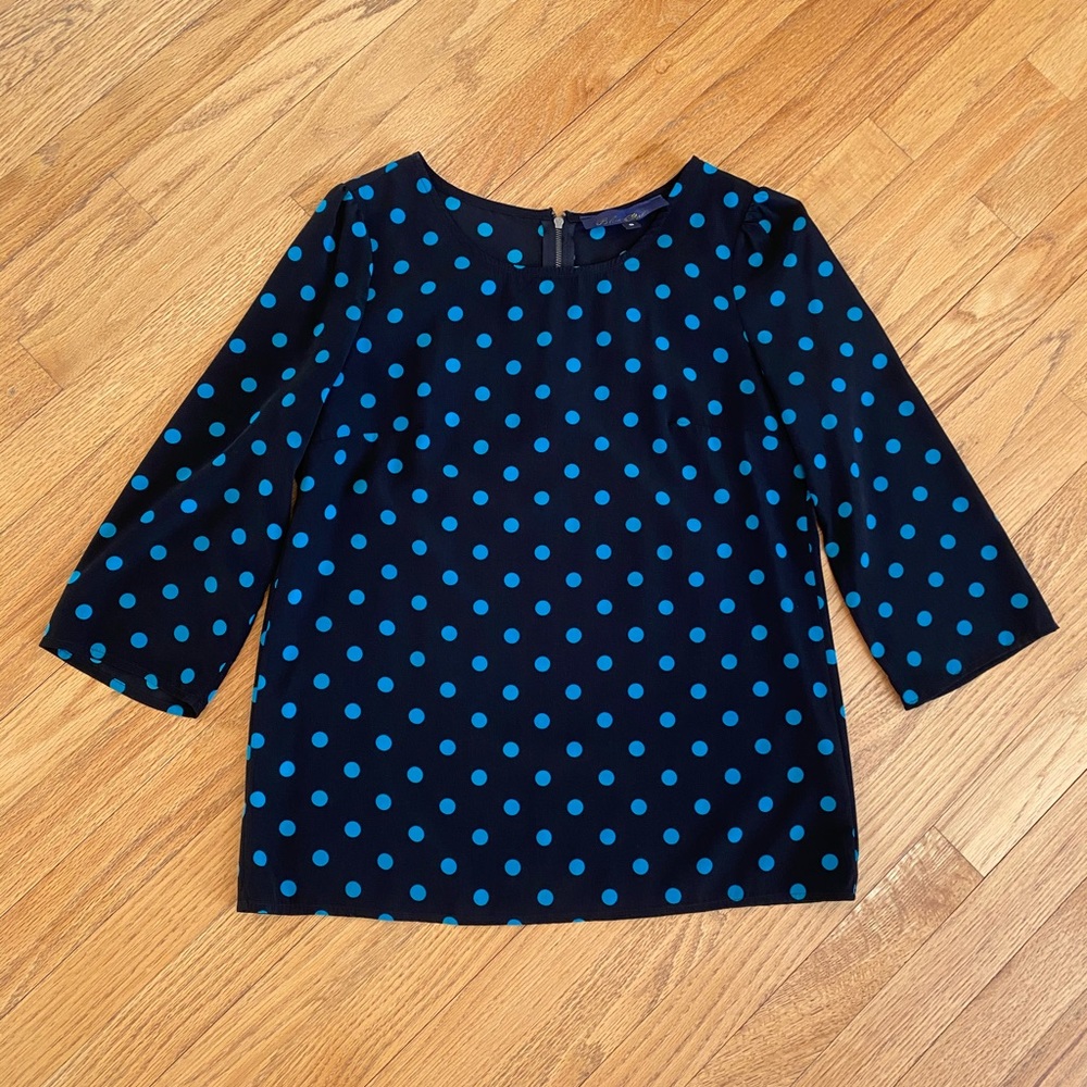 Francesca’s Blue Rain Polka Dot Top